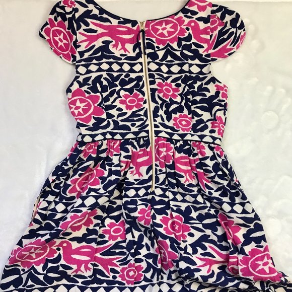 Anthropologie Maeve Peralta Bird Floral Dress w/ Pockets in Pink & Blue, Size 4 - Picture 6 of 15